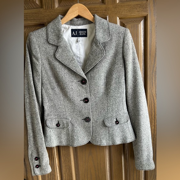 Armani Jeans Gray Wool-Blend Blazer with Notched Lapel size 8
